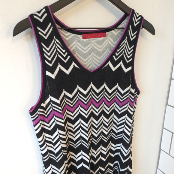 Krimson Klover Cotton Blend Sleeveless Chevron Multi Colored Stripe Dress - Picture 2 of 8